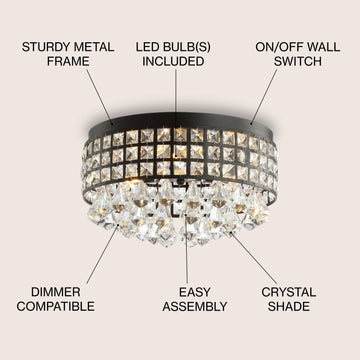 Meredith 14.5" Crystal Drops/Metal LED Flush Mount - JONATHAN Y